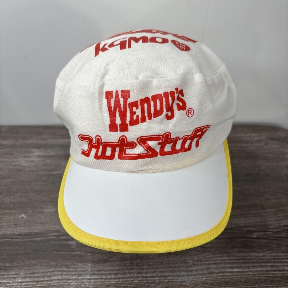 Vintage‎ Wendy's Hat Cap Strap Back White Hot Stuff Promo KGMO 90s SEMO Missouri